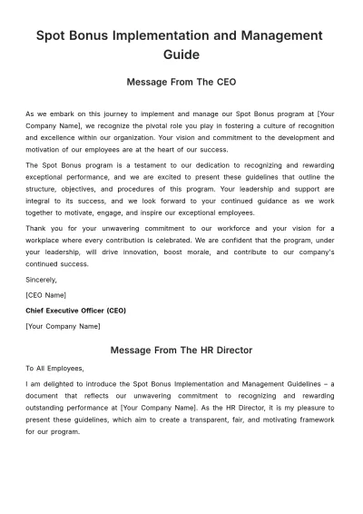Free Spot Bonus Implementation and Management Guide HR Template to Edit Online