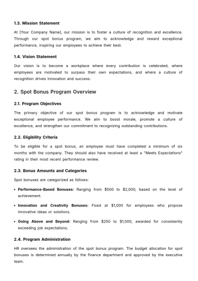 Free Spot Bonus Implementation and Management Guide HR Template to Edit Online