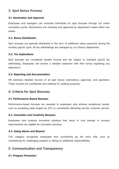 Free Spot Bonus Implementation and Management Guide HR Template to Edit Online