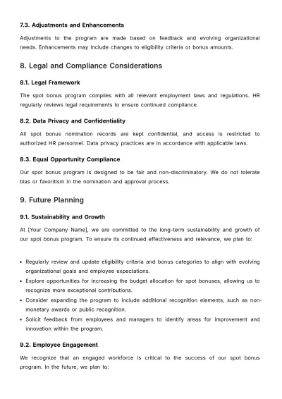 Free Spot Bonus Implementation and Management Guide HR Template to Edit Online