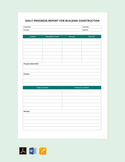 free daily progress report for building construction template 440x570