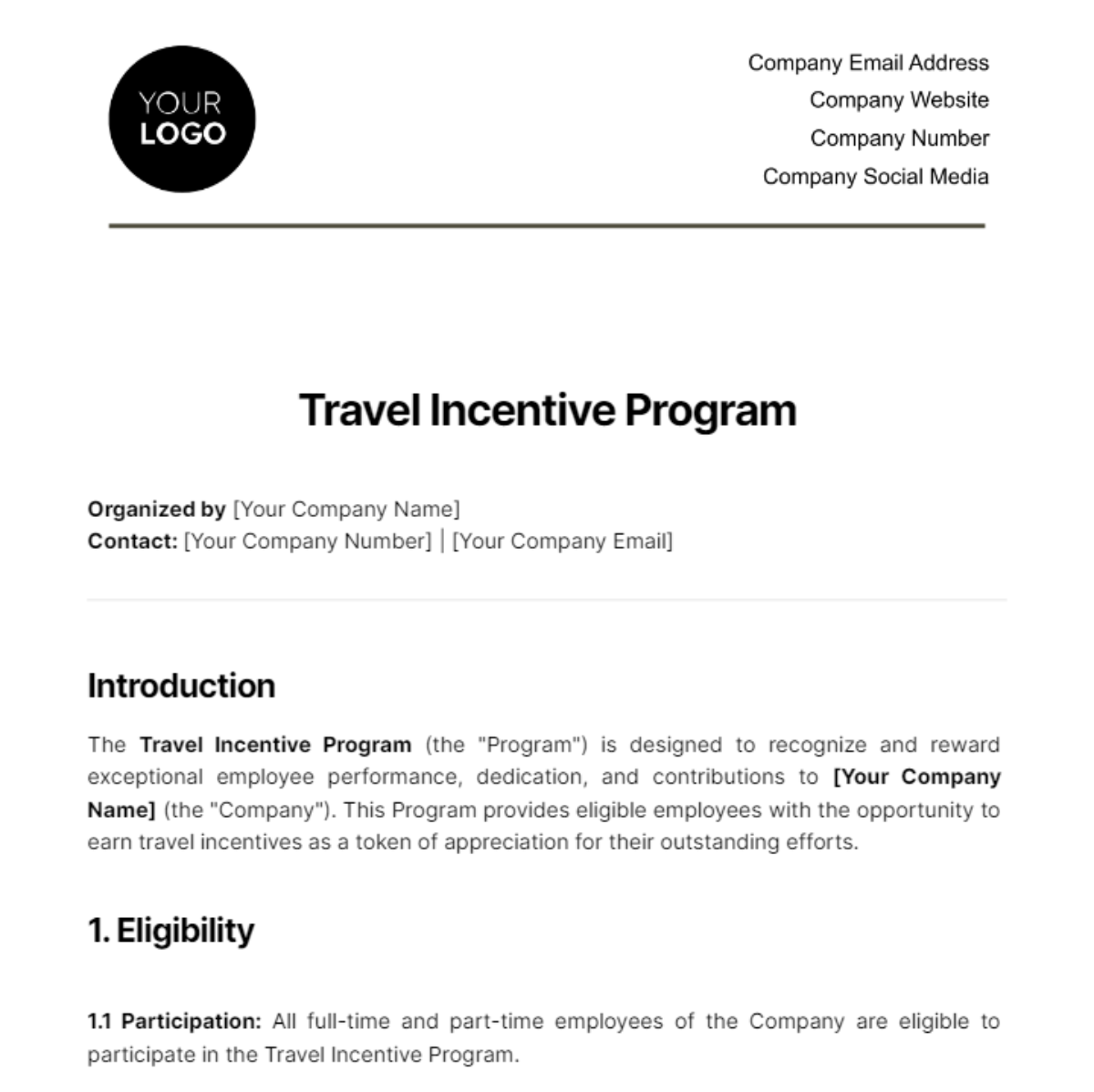 Travel Incentive Program Document HR Template