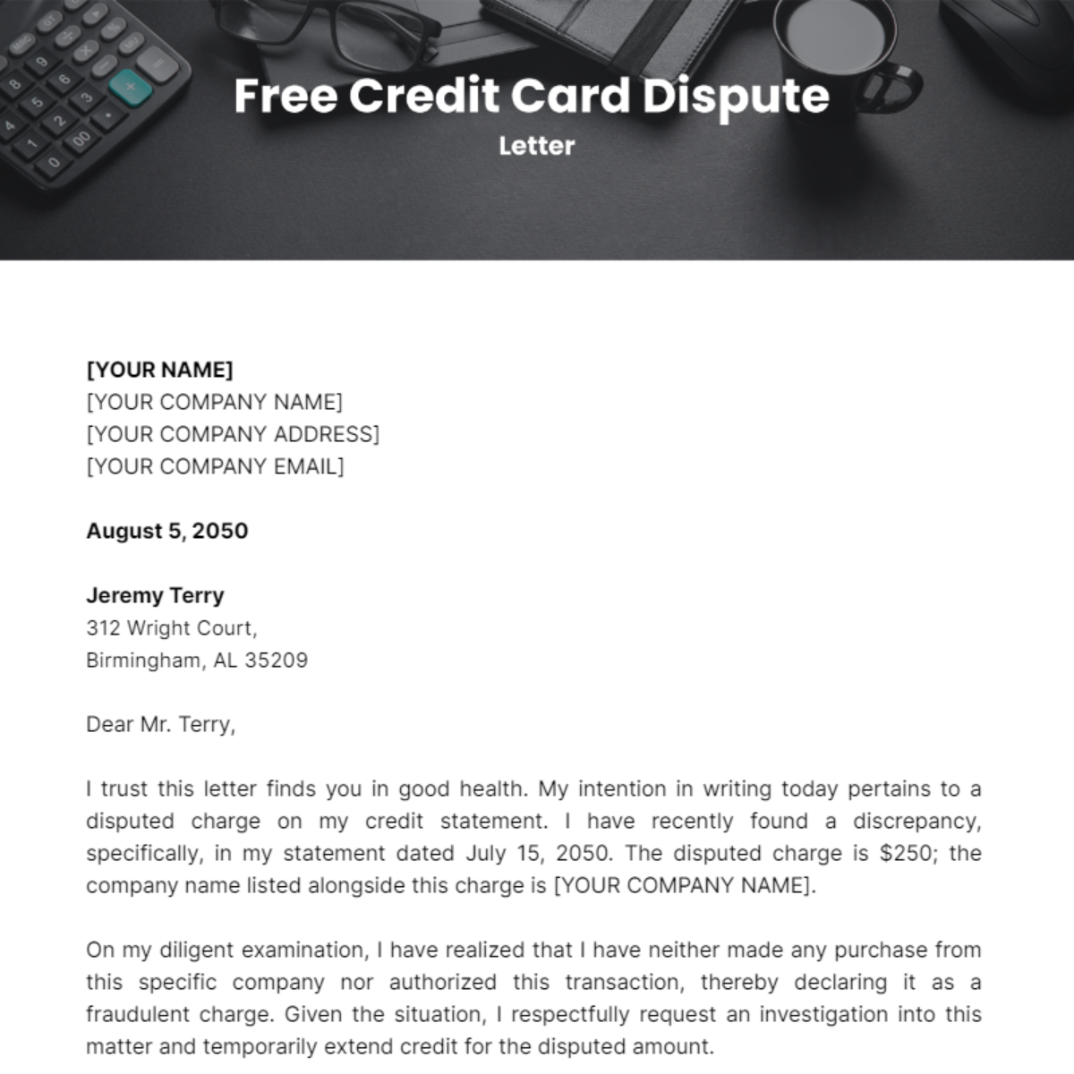 Credit Card Dispute Letter Template - Edit Online & Download Example ...