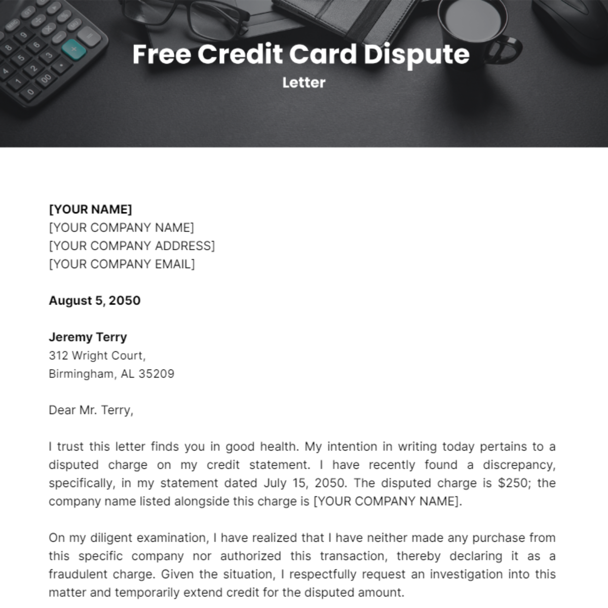Credit Card Dispute Letter Template Edit Online Download Example 