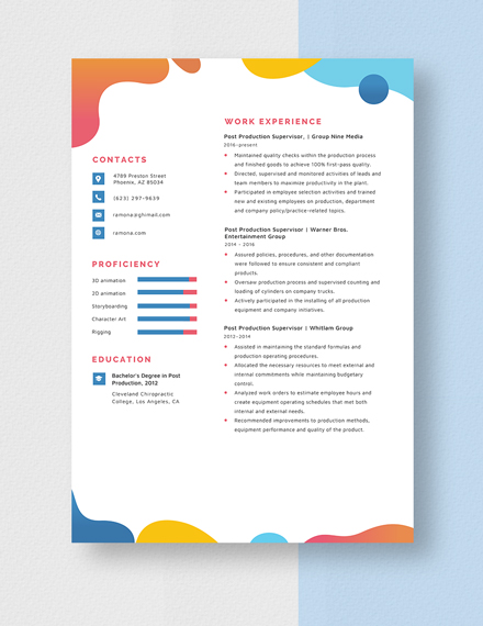 Post Production Supervisor Resume Template