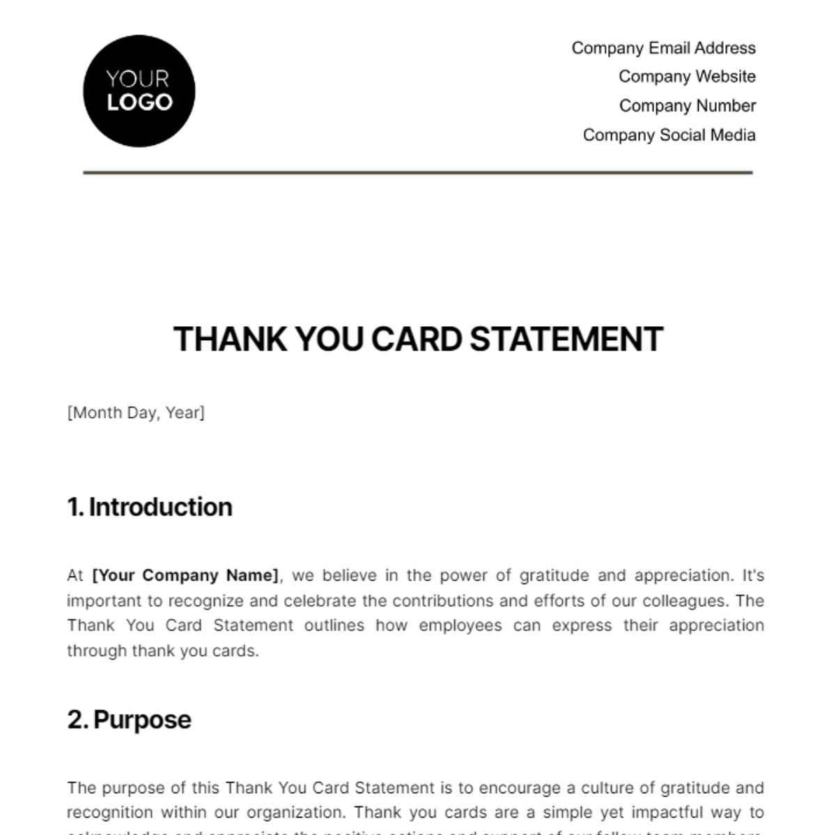 Thank You Card Statement HR Template