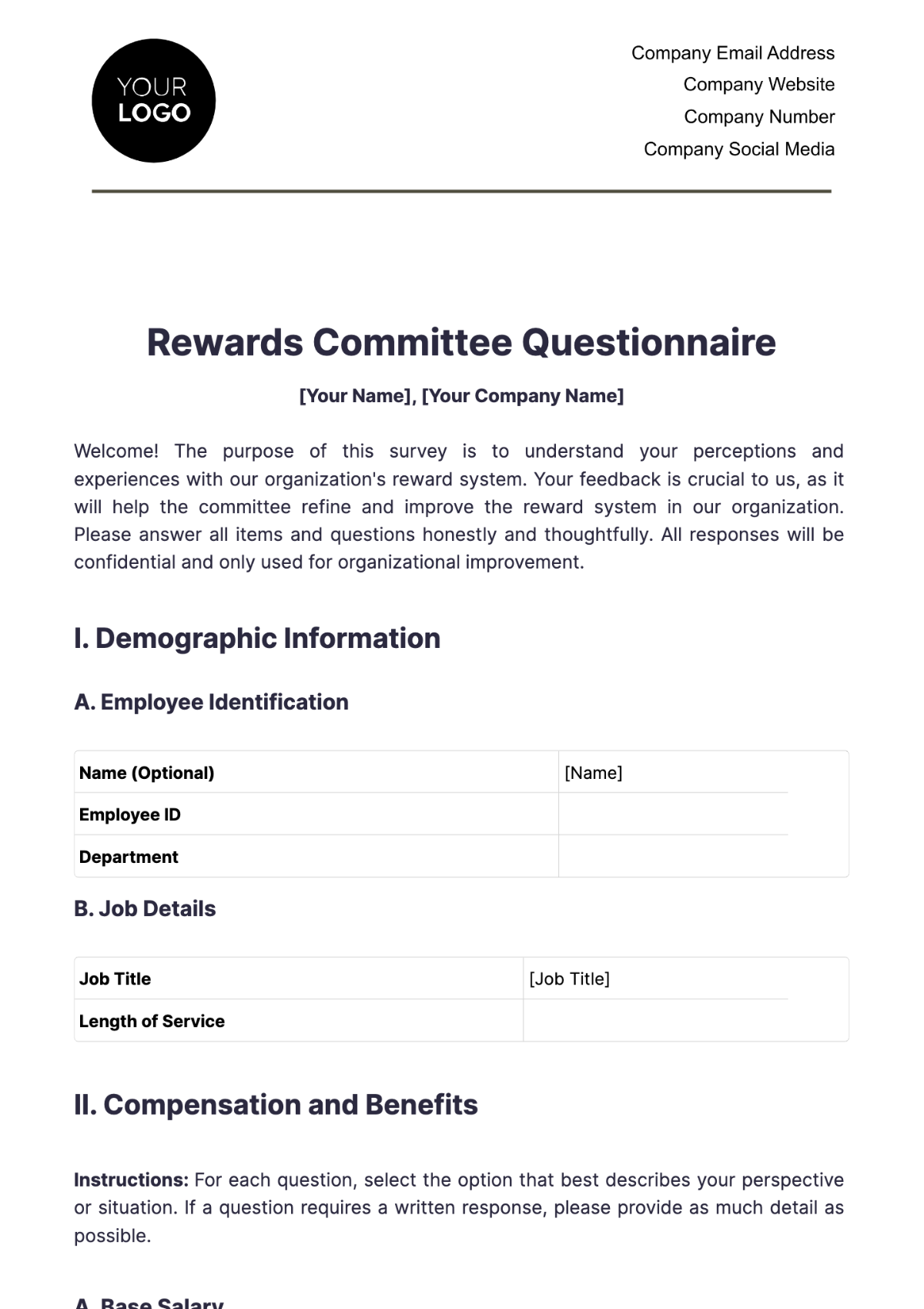 Rewards Committee Questionnaire HR Template - Edit Online & Download