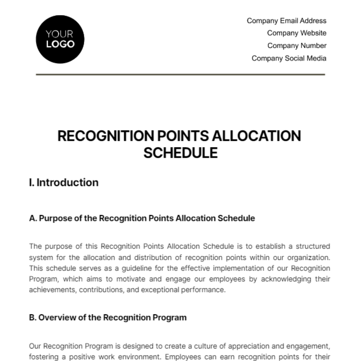 Recognition Points Allocation Schedule HR Template - Edit Online & Download