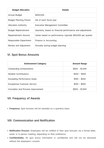 Free Spot Bonus SLA HR Template to Edit Online