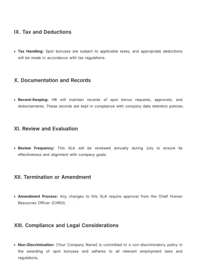 Free Spot Bonus SLA HR Template to Edit Online