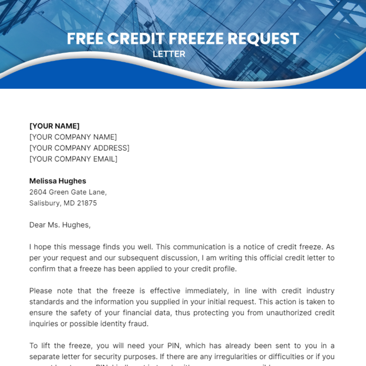 Credit Freeze Request Letter Template - Edit Online & Download