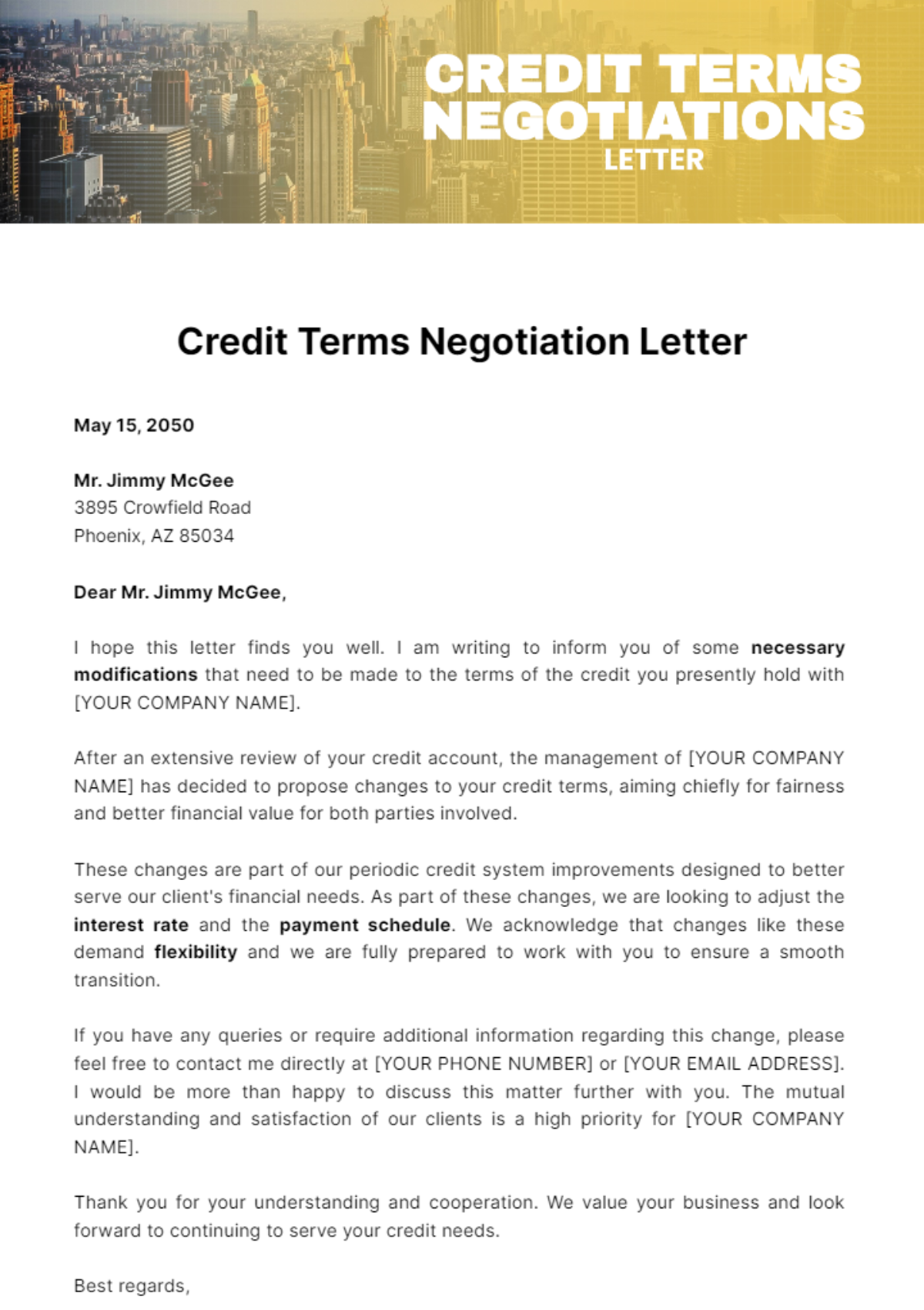 Credit Terms Negotiation Letter Template