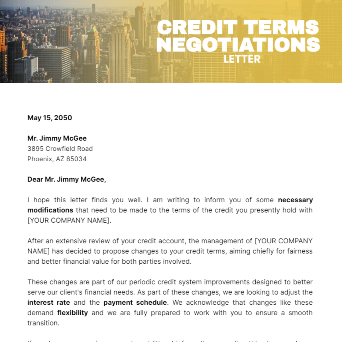 Credit Terms Negotiation Letter Template - Edit Online & Download