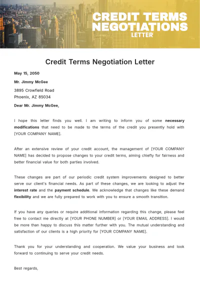 Free Credit Terms Negotiation Letter Template to Edit Online