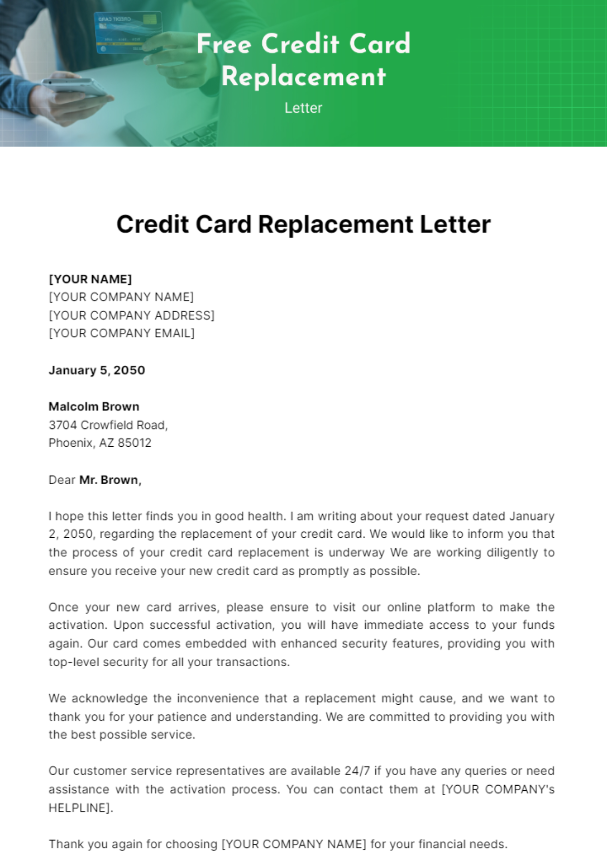 Credit Card Replacement Letter Template