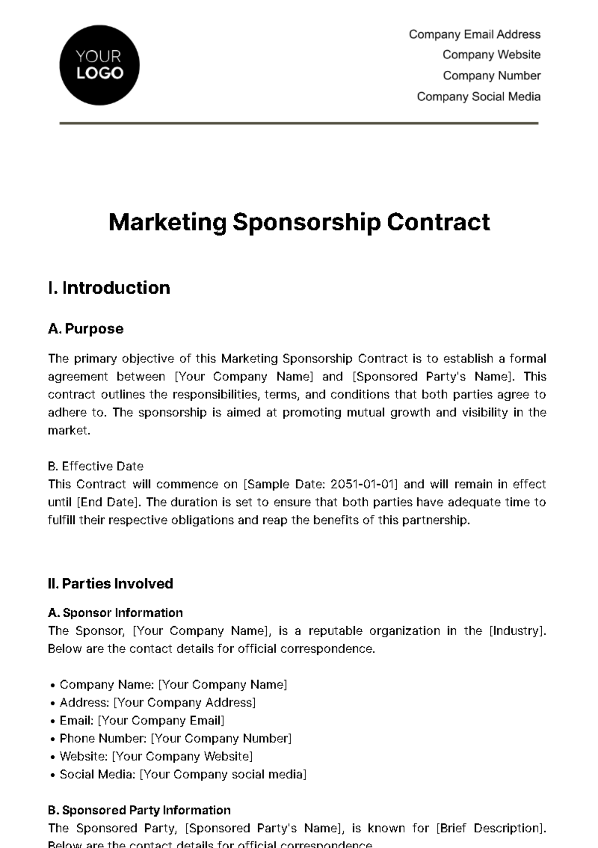 Marketing Sponsorship Contract Template