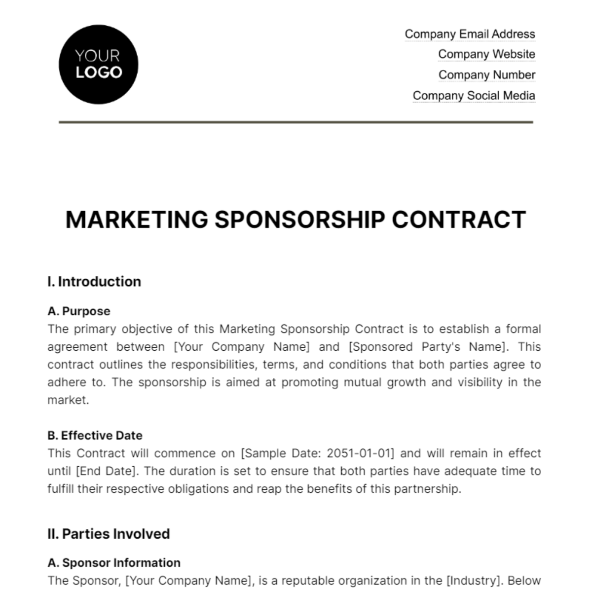 Marketing Sponsorship Contract Template