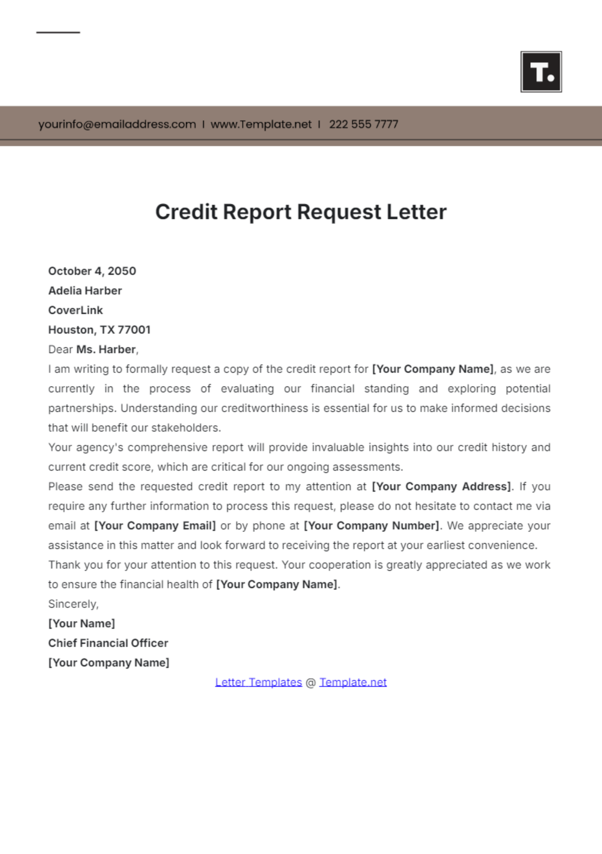 Credit Report Request Letter Template - Edit Online & Download