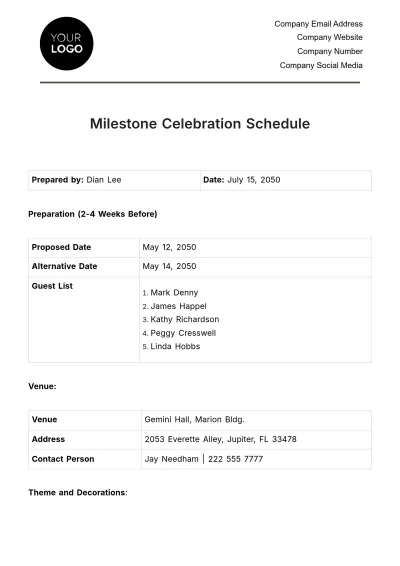 Free Milestone Celebration Schedule HR Template to Edit Online