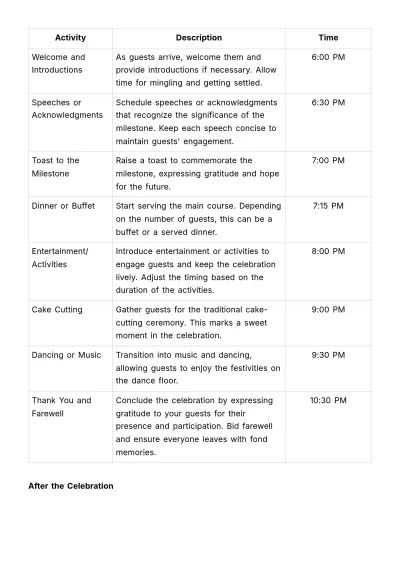 Free Milestone Celebration Schedule HR Template to Edit Online