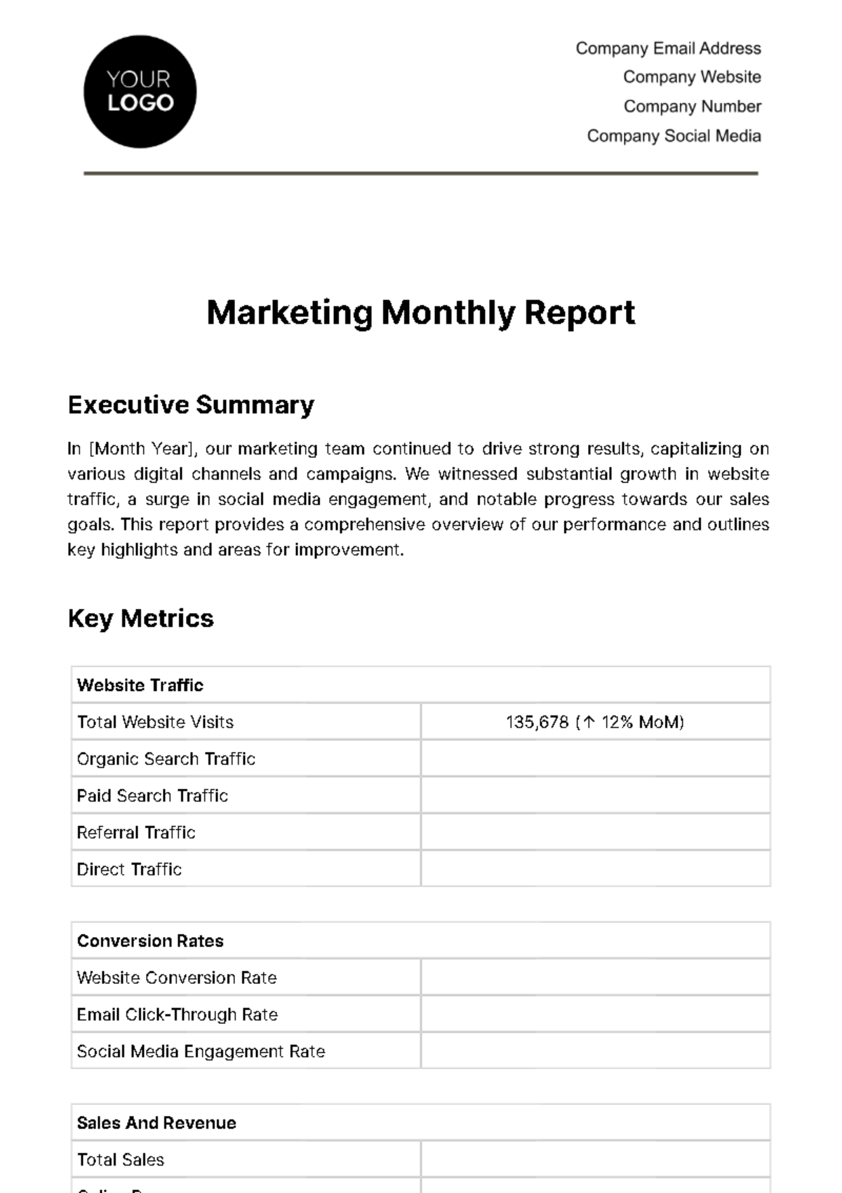 Marketing Monthly Report Template