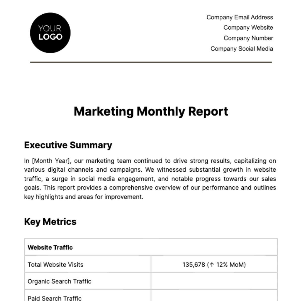 Marketing Monthly Report Template