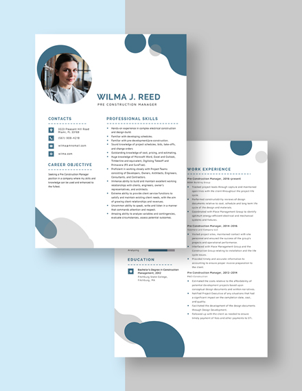 Pre Construction Manager Resume Download