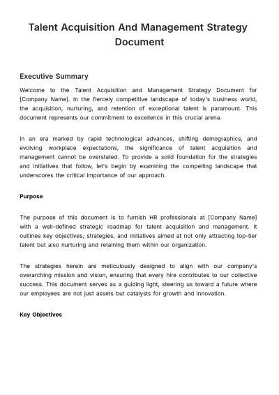 Free Talent Acquisition and Management Strategy Document HR Template to Edit Online