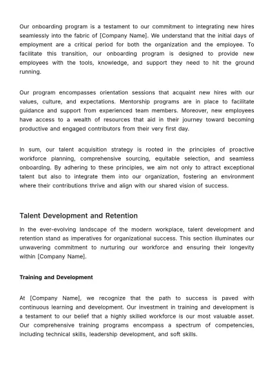 Free Talent Acquisition and Management Strategy Document HR Template to Edit Online
