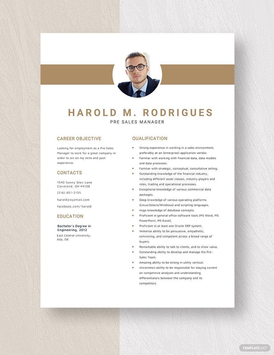 Pre Sales Manager Resume