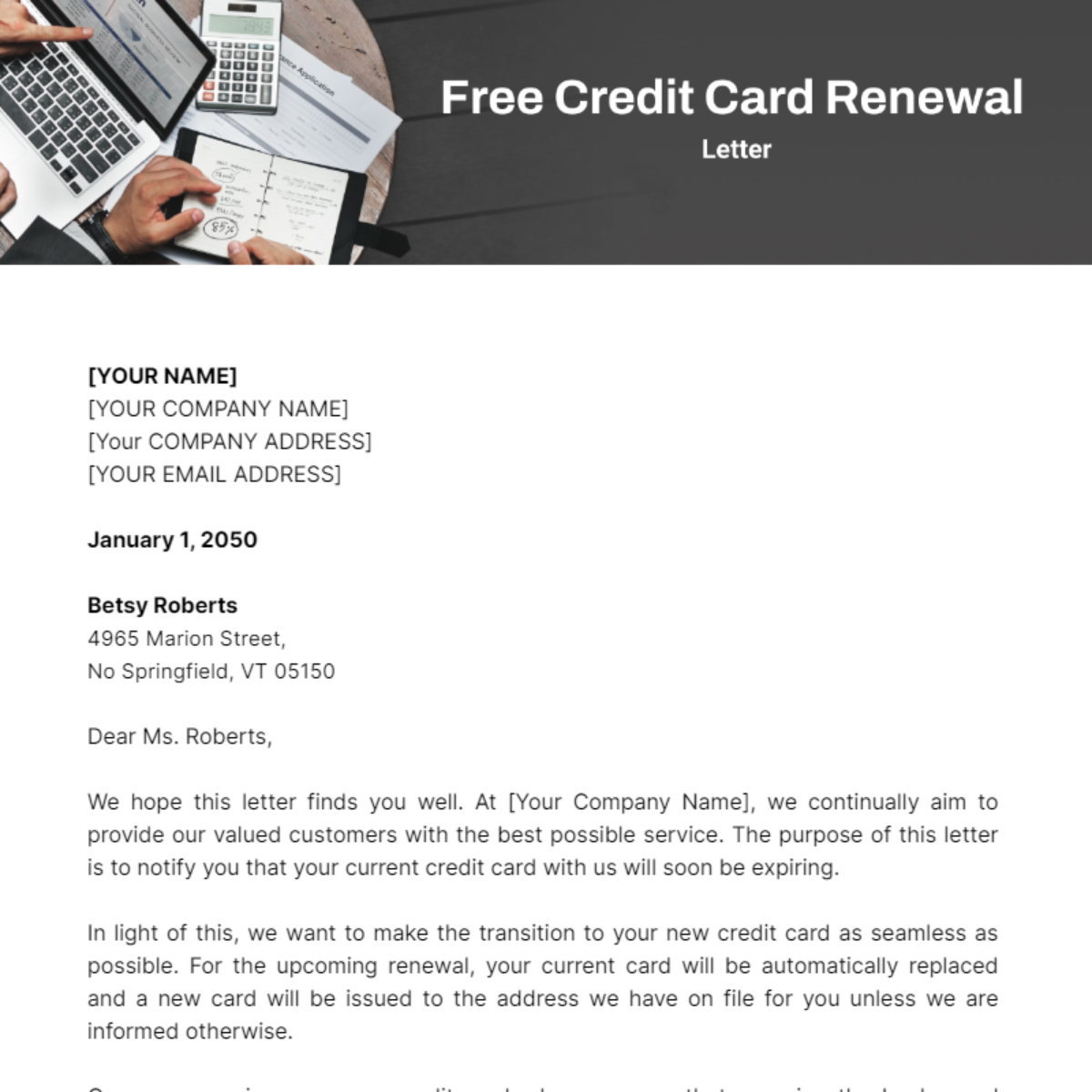 Credit Card Renewal Letter Template - Edit Online & Download Example ...