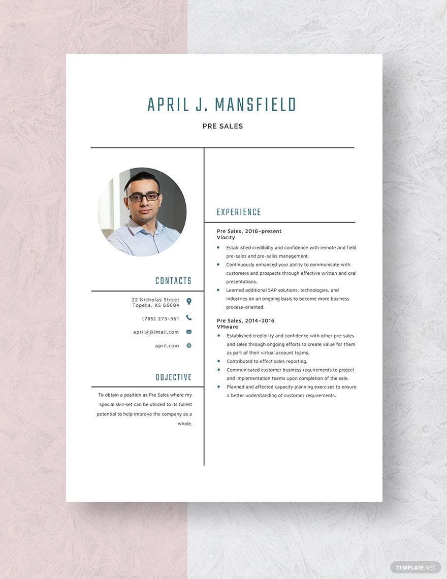 Pre Sales Resume Template