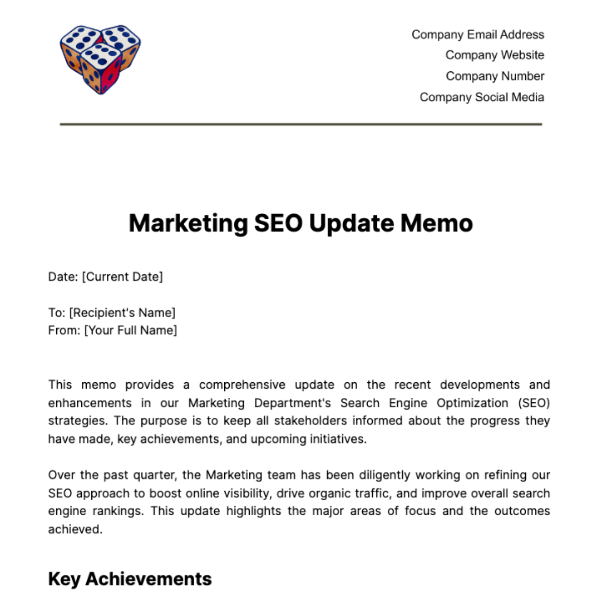 Marketing SEO Update Memo Template