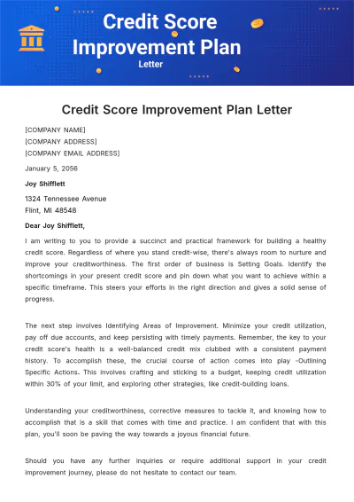 Free Credit Score Improvement Plan Letter Template to Edit Online