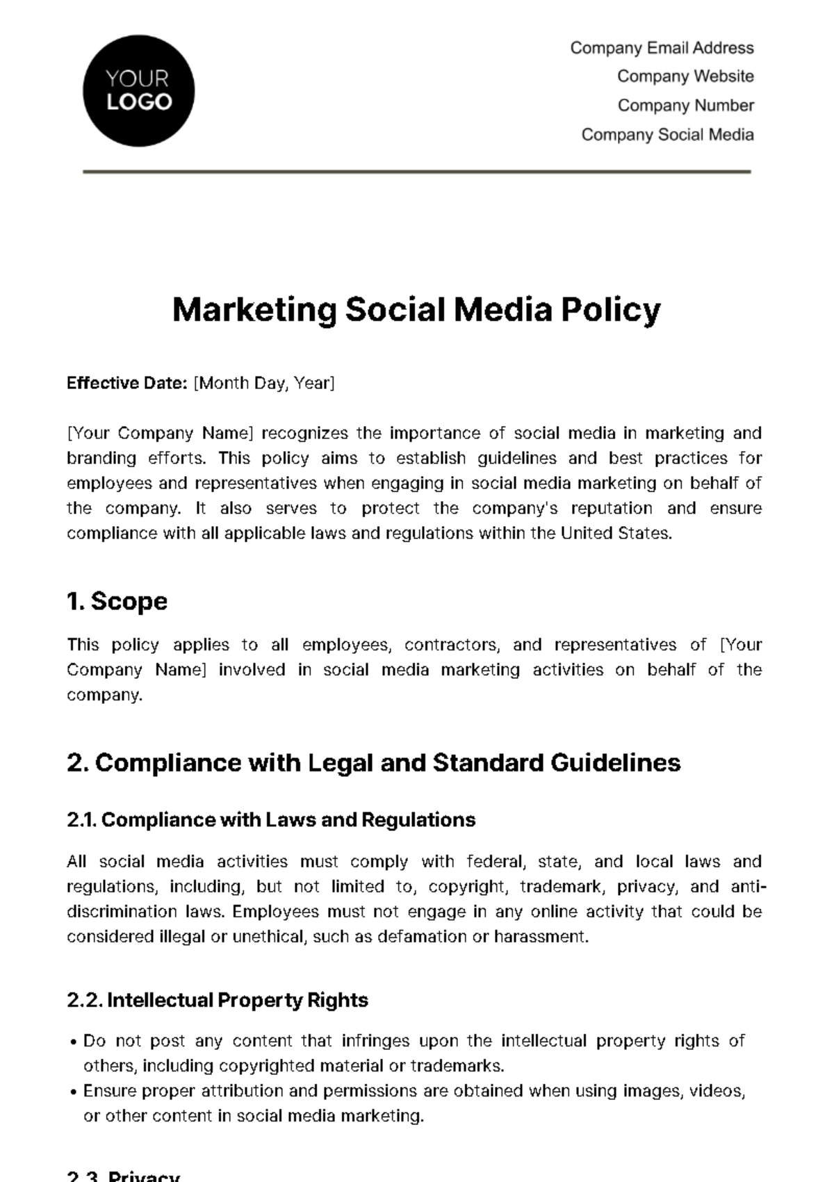 Marketing Social Media Policy Template