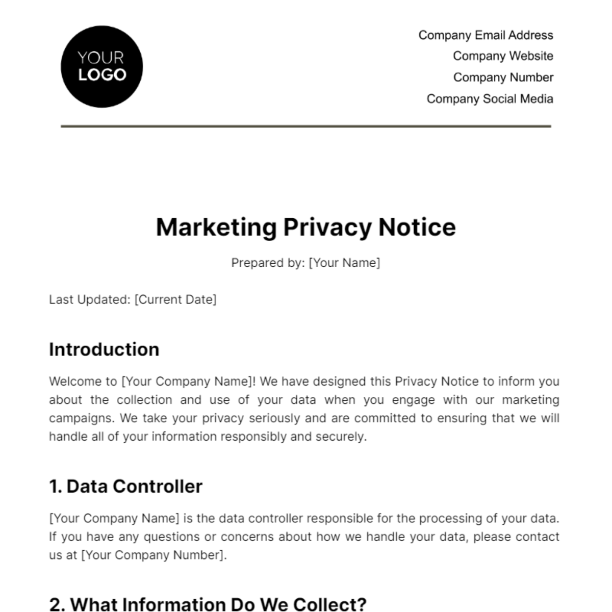 Marketing Privacy Notice (for campaigns collecting user data) Template