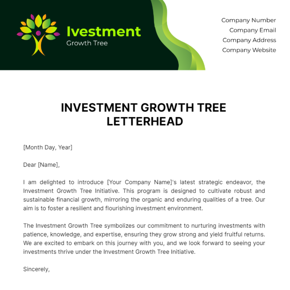 Investment Growth Tree Letterhead Template