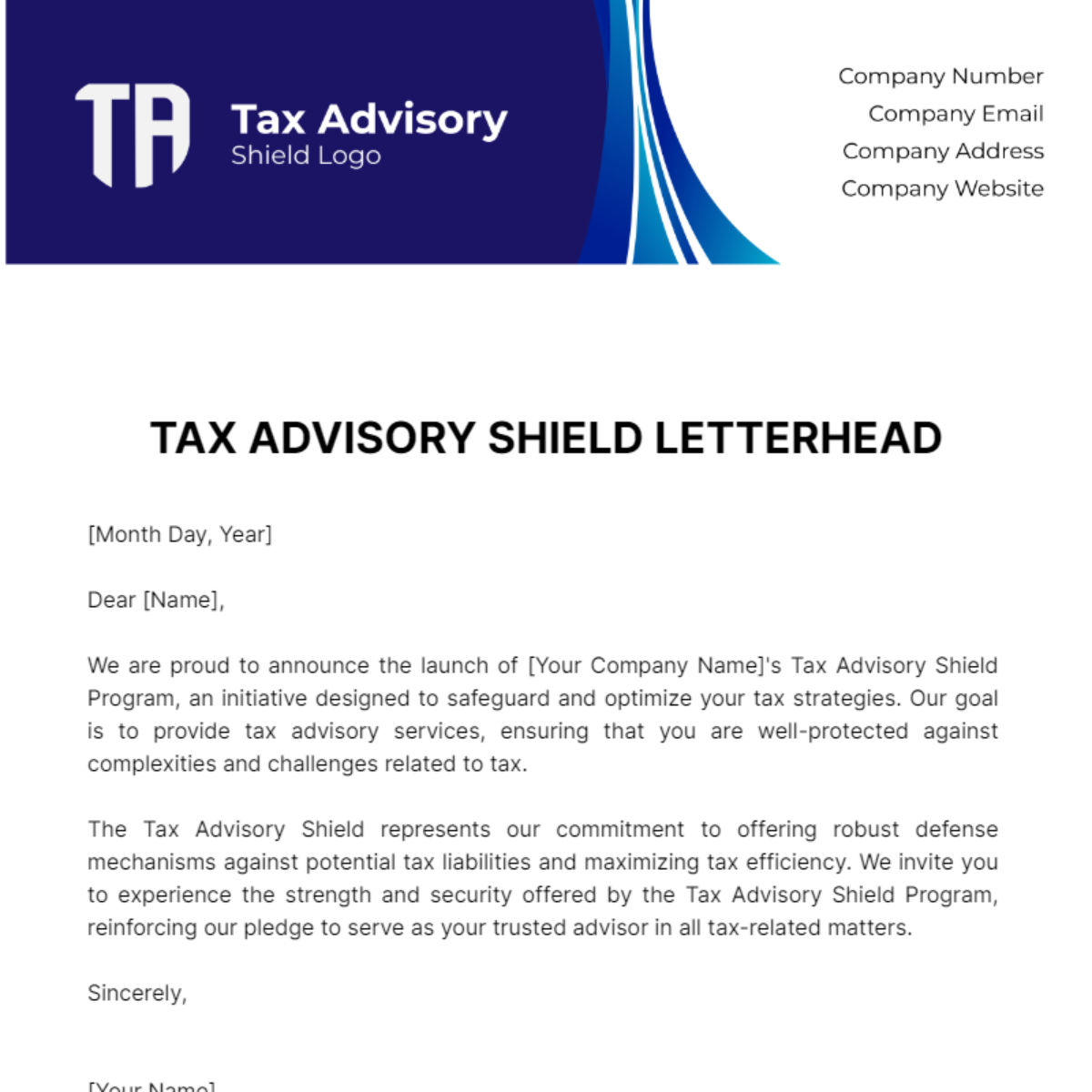 Tax Advisory Shield Letterhead Template