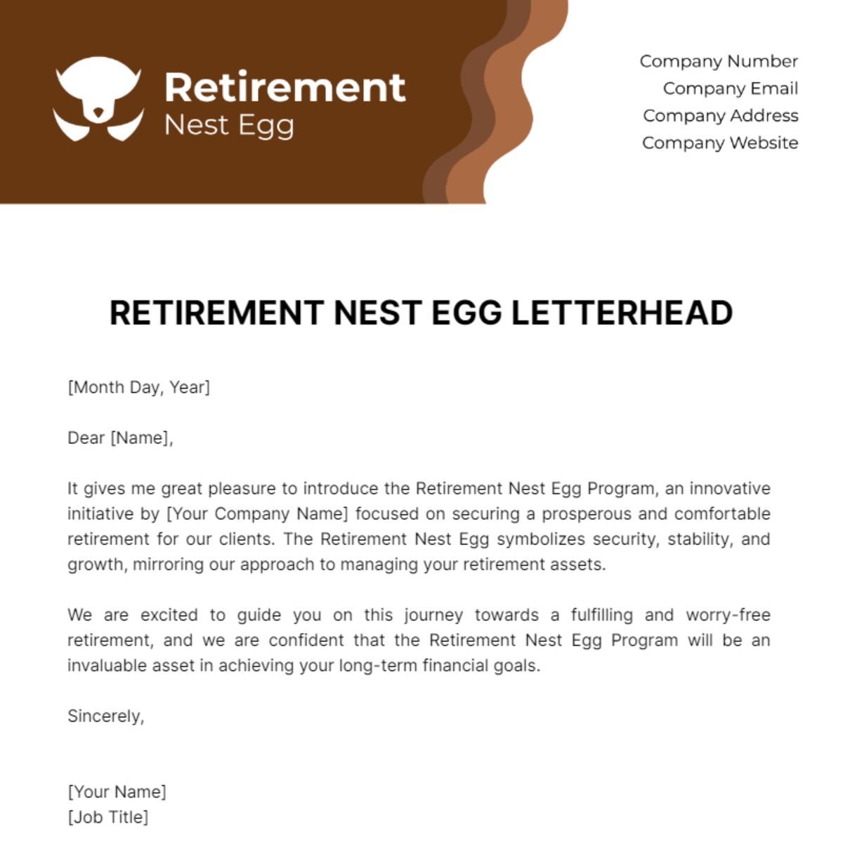 Free Retirement Nest Egg Letterhead Template