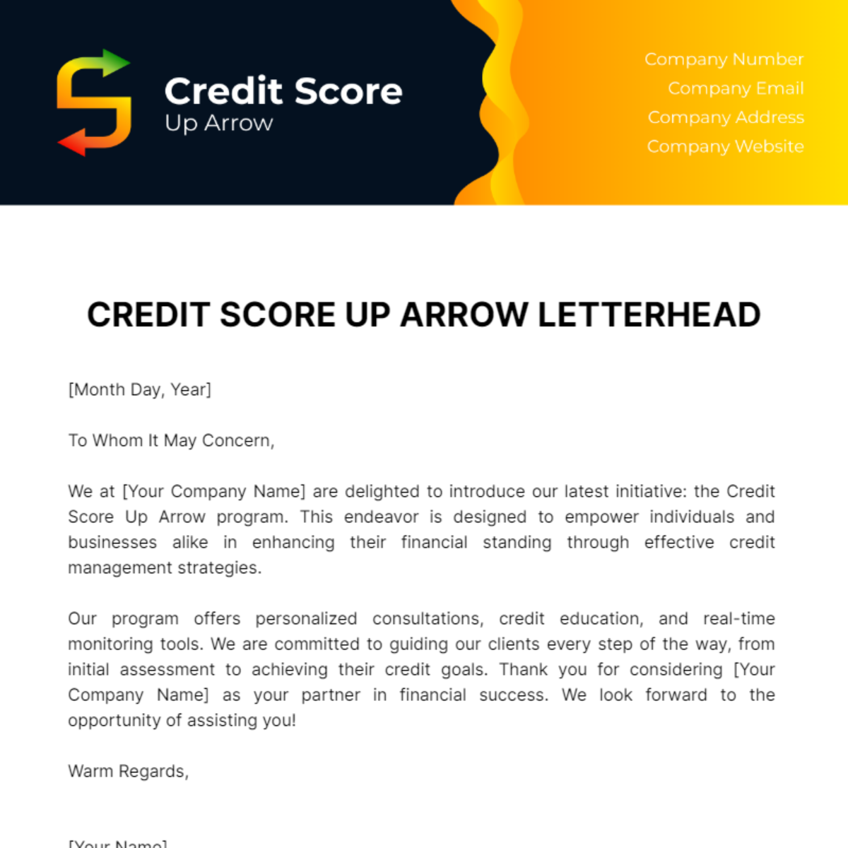 Free Credit Score Up Arrow Letterhead Template