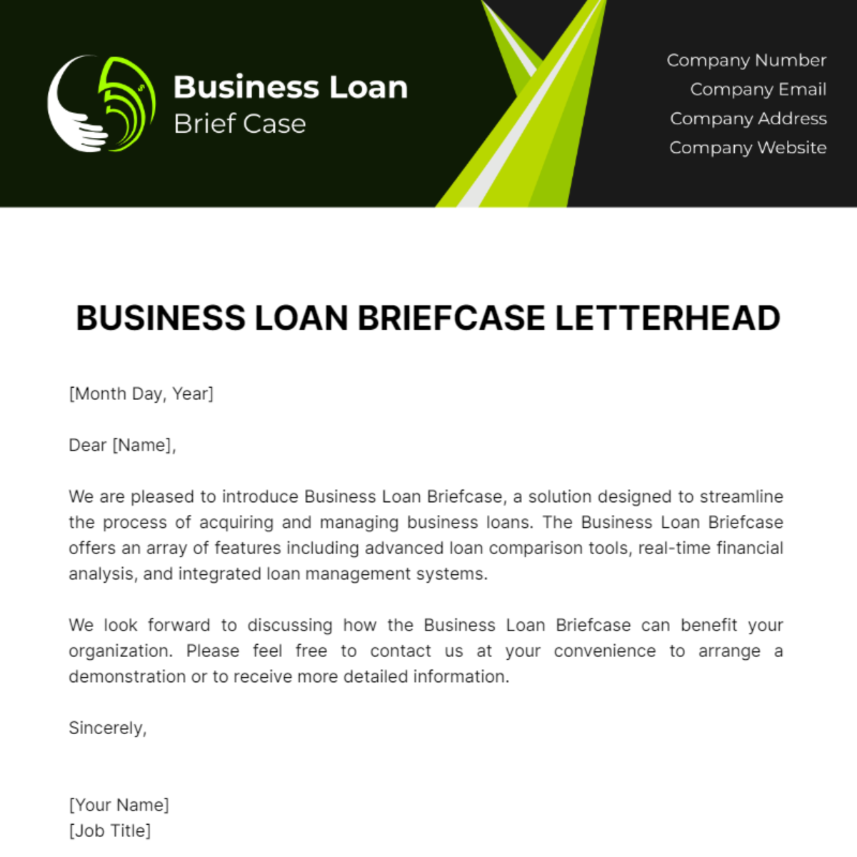 Business Loan Briefcase Letterhead Template