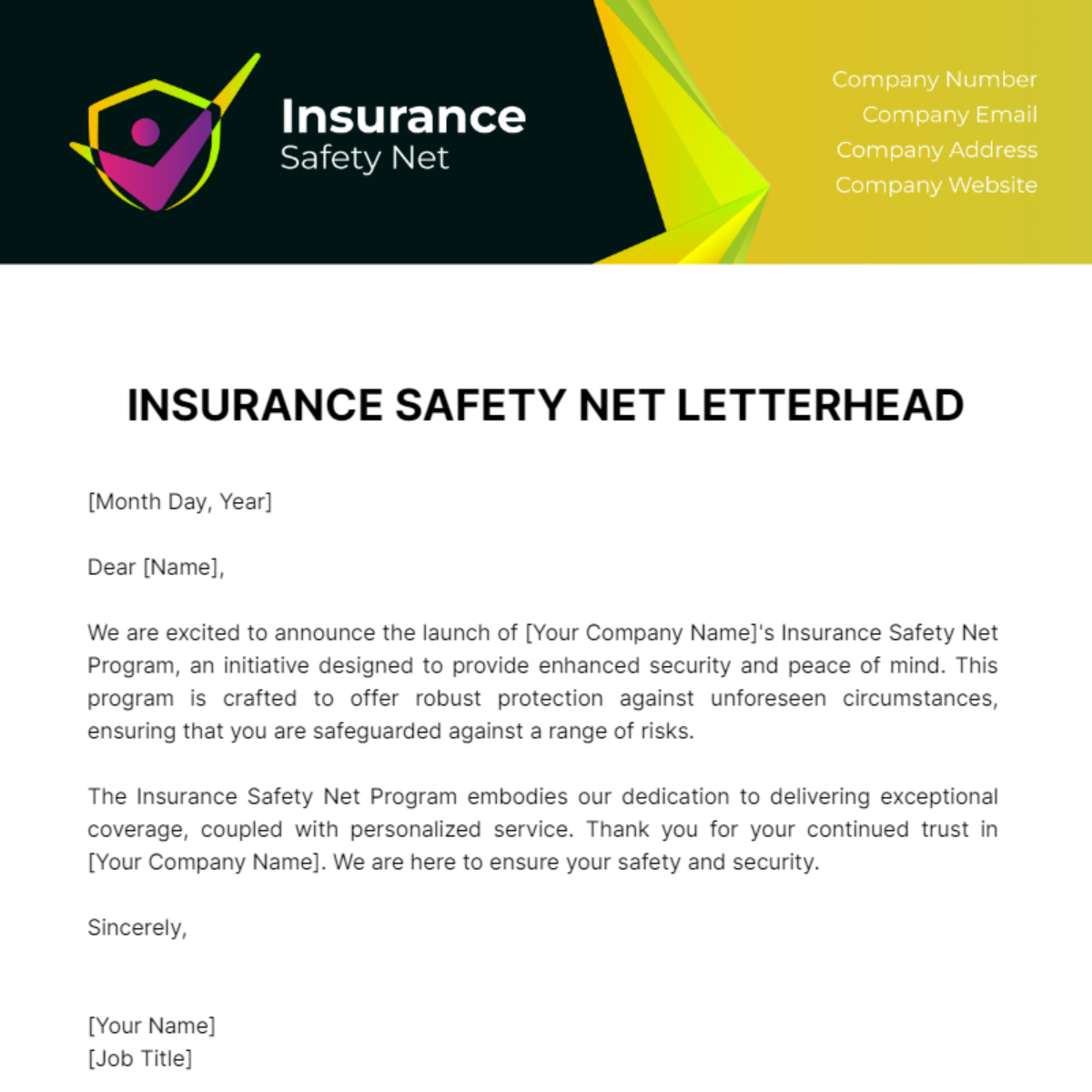 Insurance Safety Net Letterhead Template