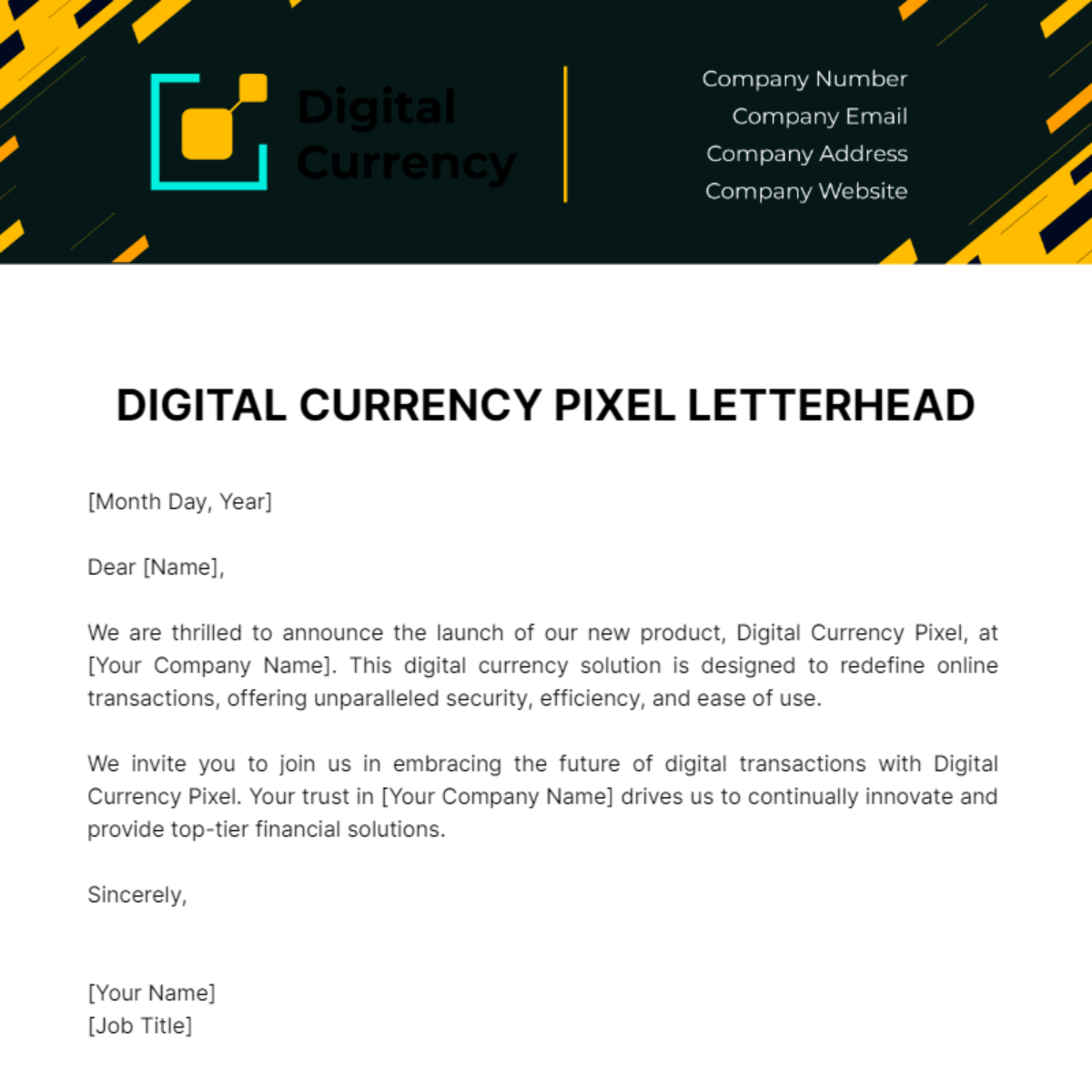 Digital Currency Pixel Letterhead Template
