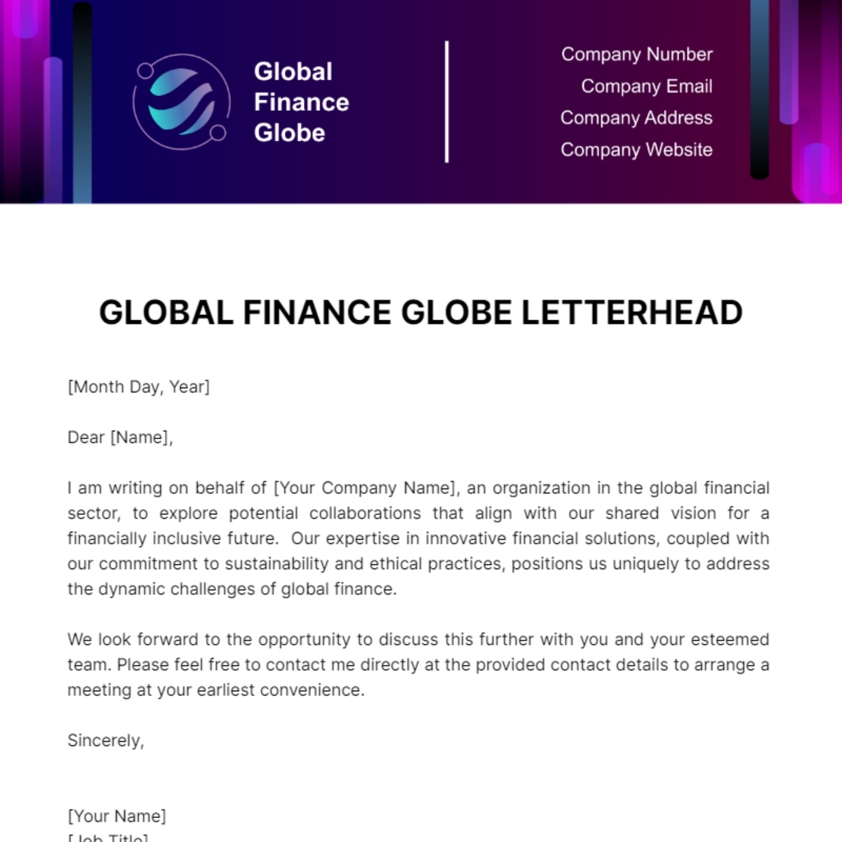 Free Global Finance Globe Letterhead Template