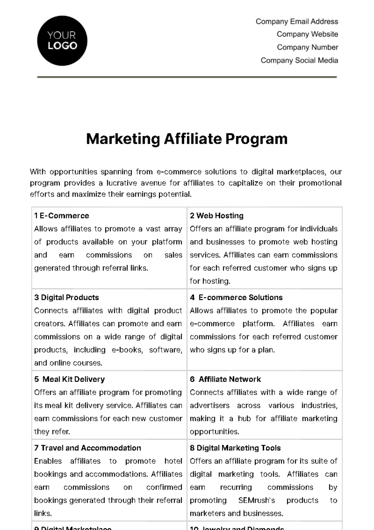 Marketing Affiliate Marketing Program Template