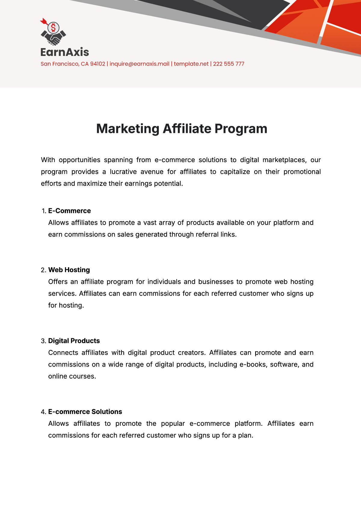 Marketing Affiliate Marketing Program Template - Edit Online & Download