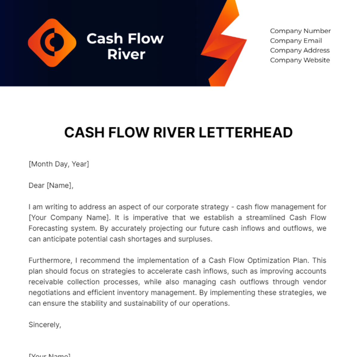 Cash Flow River Letterhead Template