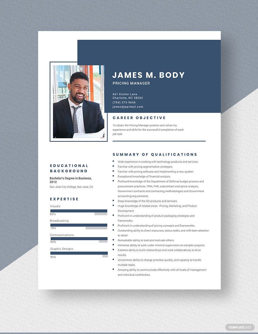 Pricing Manager Resume