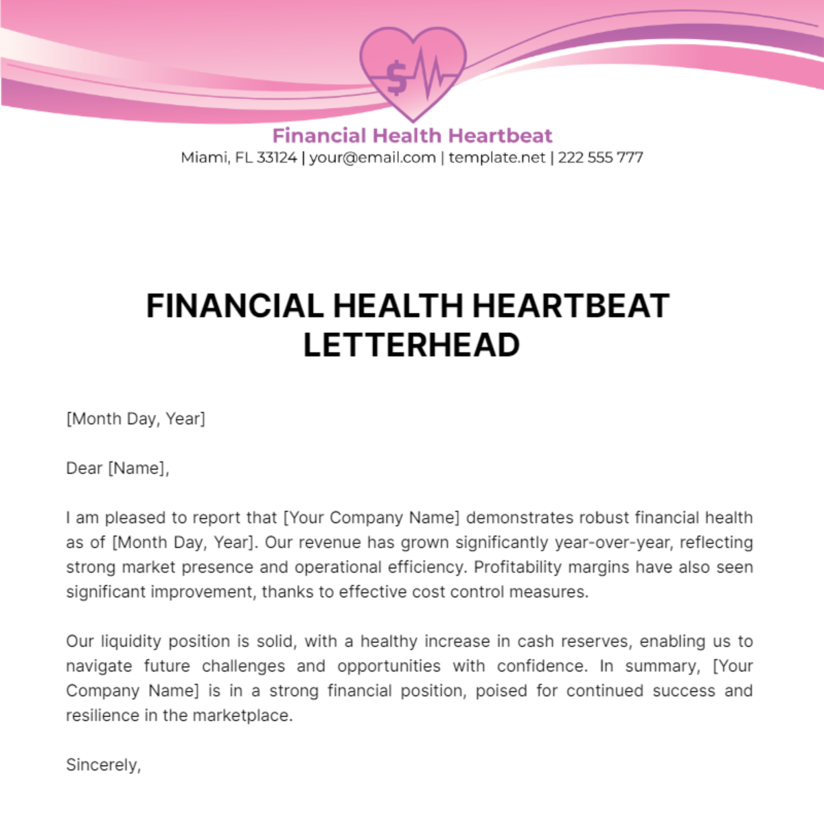 Financial Health Heartbeat Letterhead Template