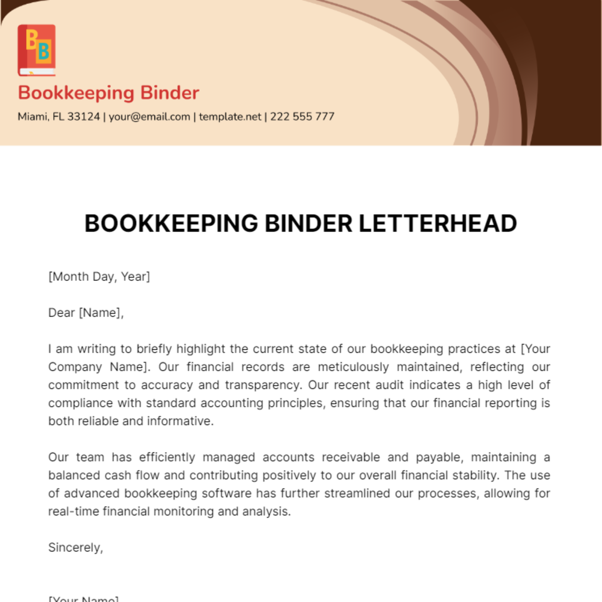 Bookkeeping Binder Letterhead Template